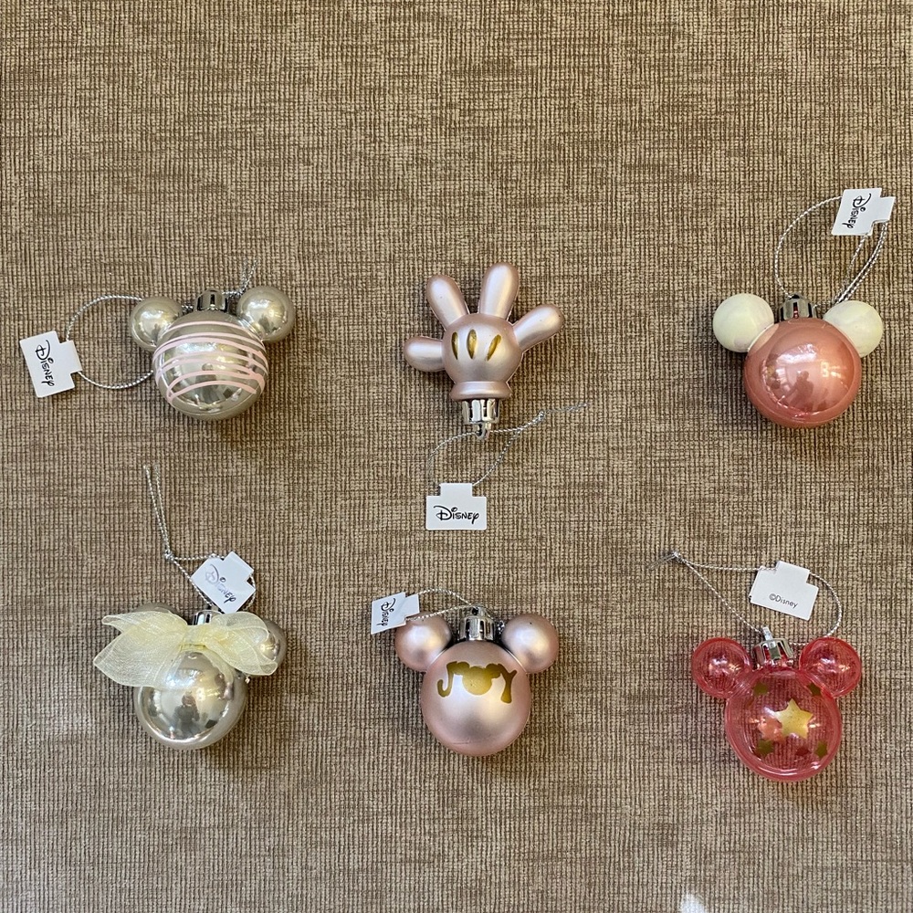 Disney 6-Pack Mickey Mouse Pink Mini Christmas Tree Ornaments Set